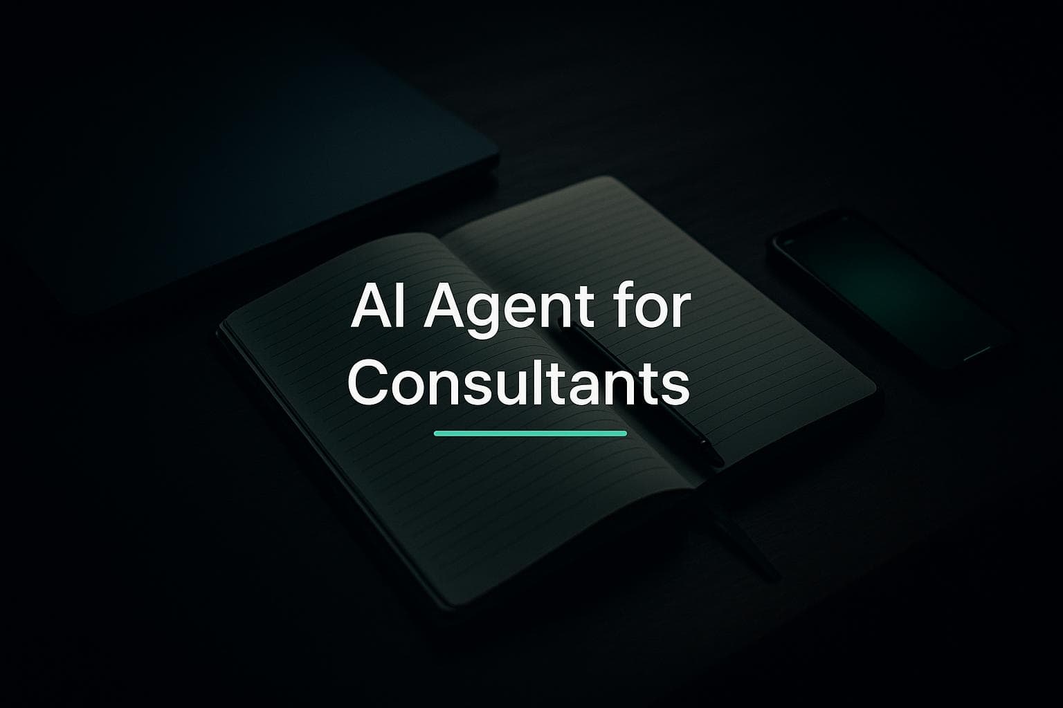Un consulente indipendente che lavora alla scrivania con un laptop e un telefono che mostra una chat con un assistente AI che riassume un incontro con un cliente