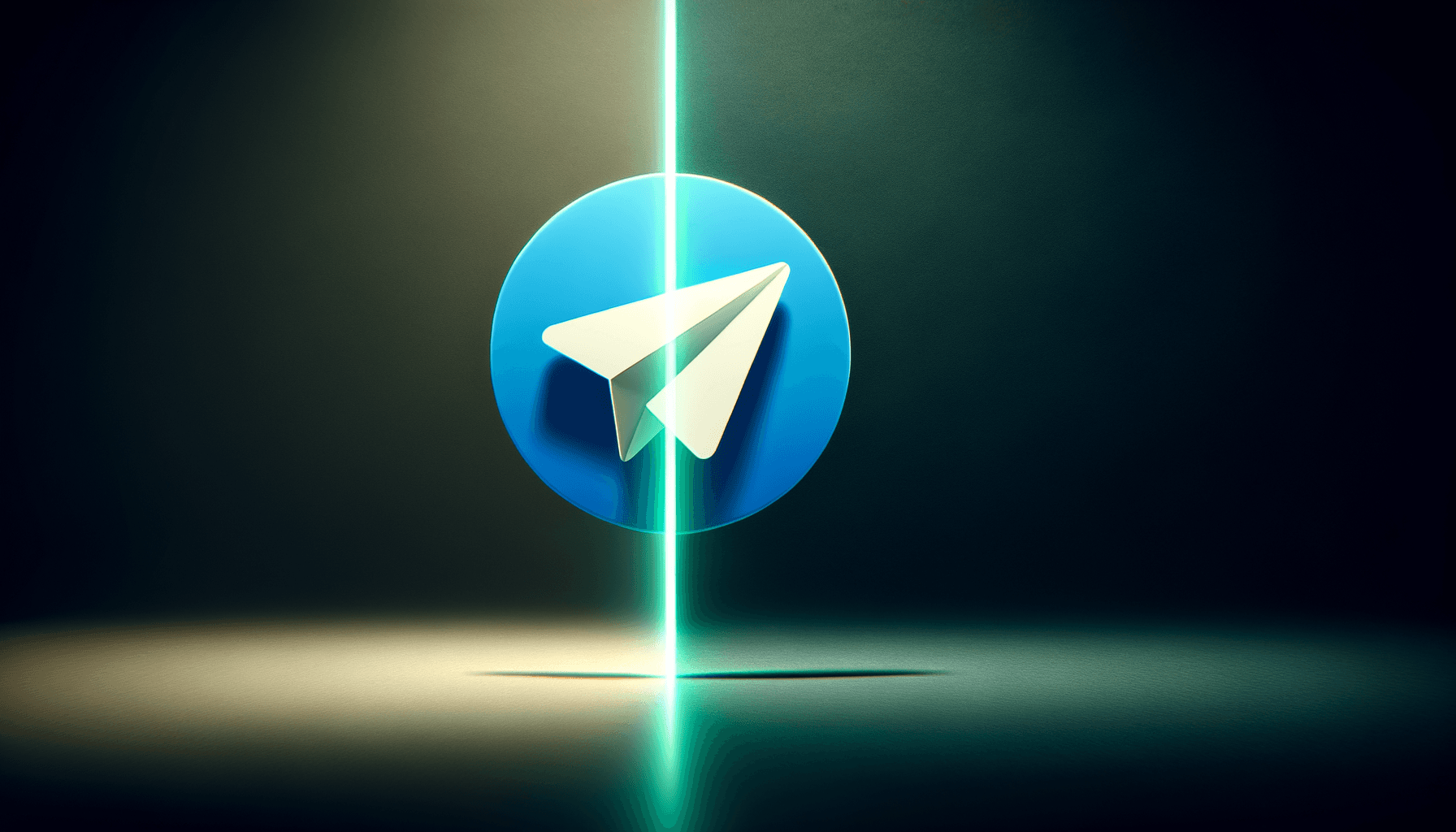 Dark split-screen layout with the Telegram paper-plane icon on one side and the bold text 'Best AI For Telegram' on the other, on a dark background with a soft green accent line dividing them