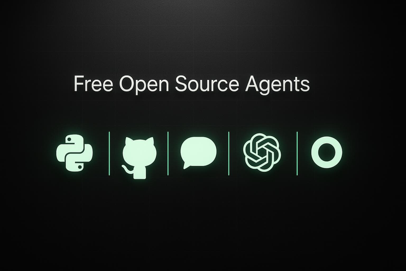 Cinque loghi di agenti AI open source disposti su uno sfondo a terminale scuro con una sottile linea verde in evidenza
