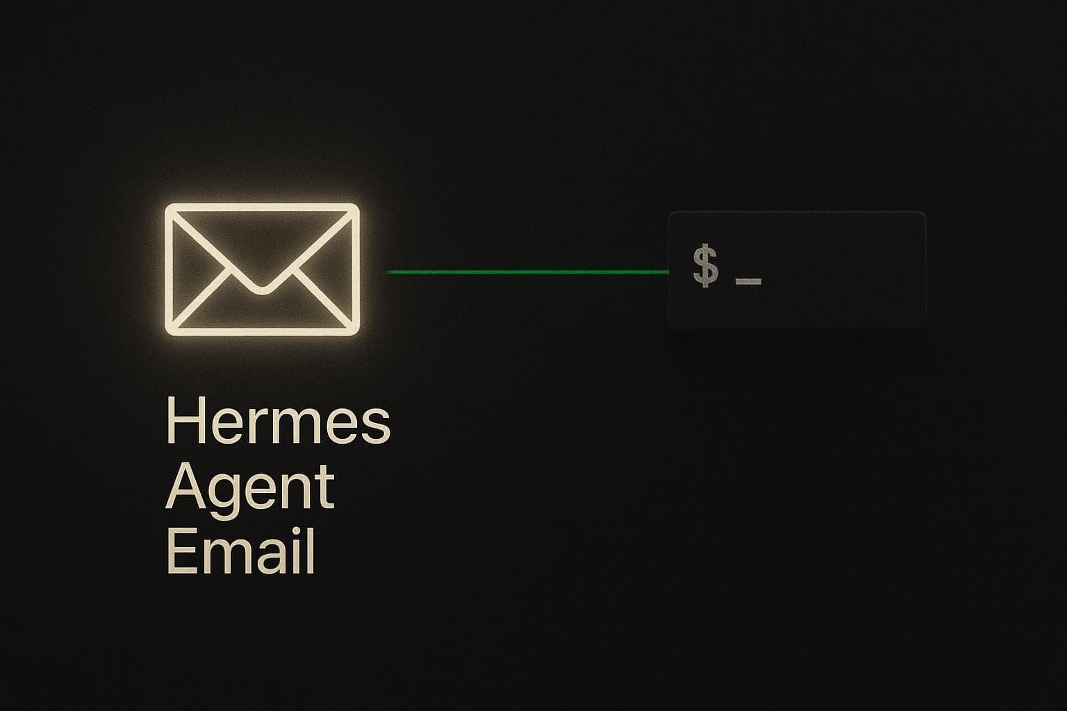 Symbol eines E-Mail-Umschlags neben einer Terminal-Eingabeaufforderung, das darstellt, wie Hermes Agent E-Mails über IMAP und SMTP beantwortet
