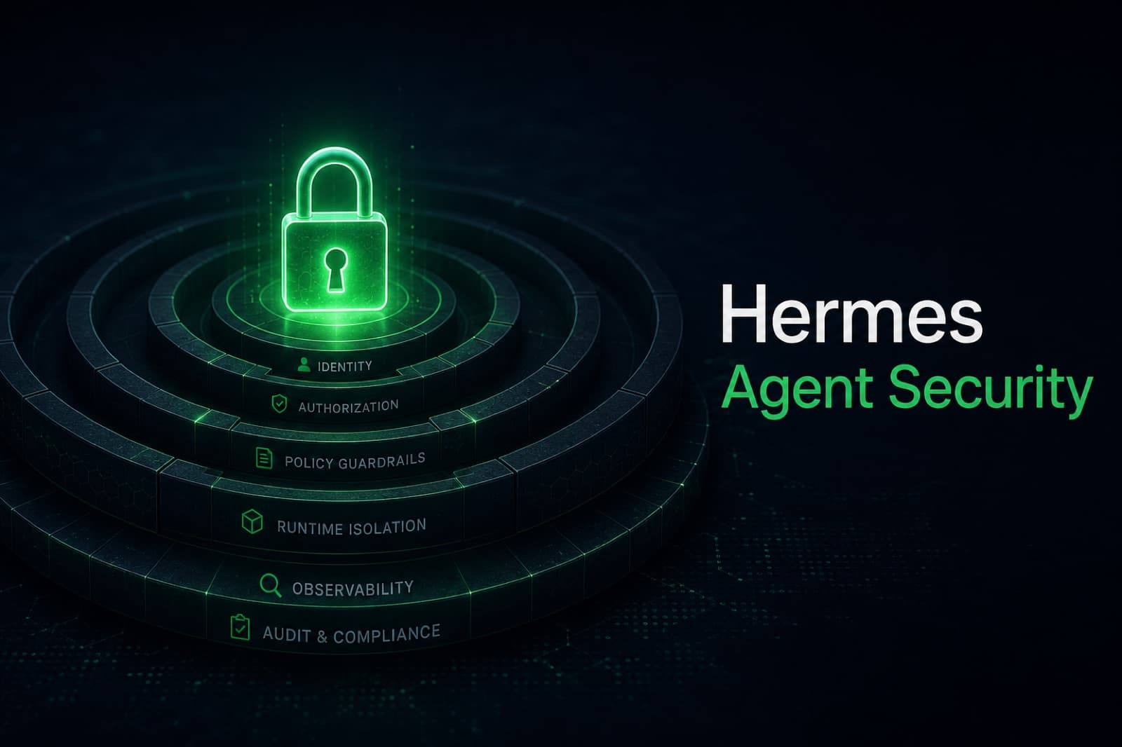 Hermes Agent 安全防护层以同心防御圆环示意图呈现