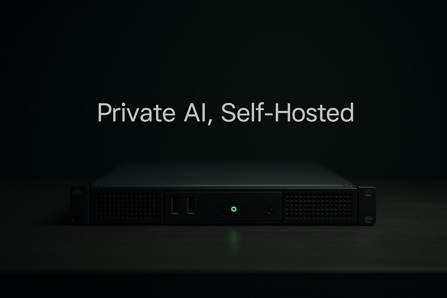 Dark dashboard showing a private self-hosted AI assistant with an encrypted vault icon