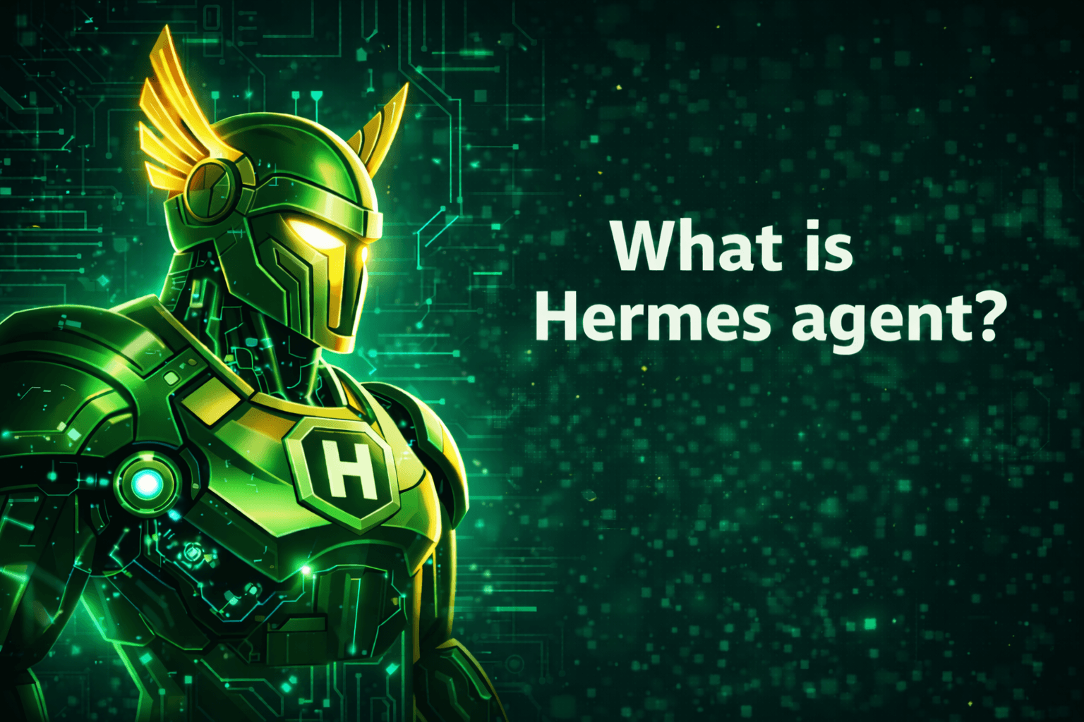 Illustrazione dell'agente AI Hermes su sfondo verde