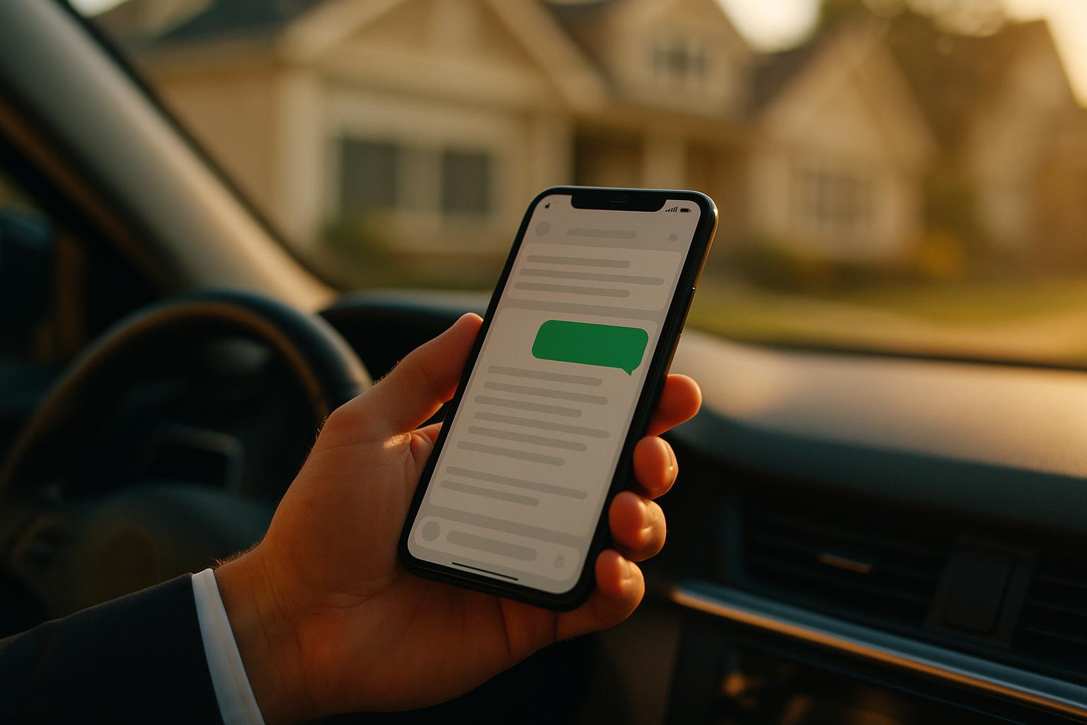 A close-up of a smartphone showing a chat conversation with an AI assistant summarizing a property showing