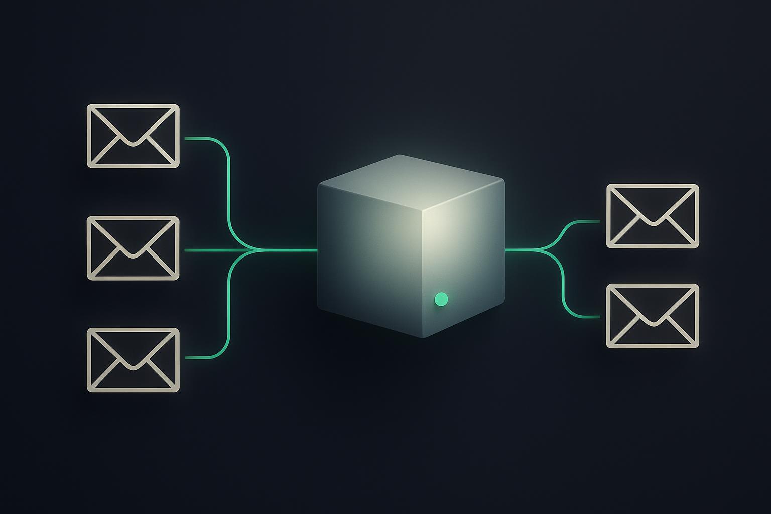 Diagrama do correio entrando por uma caixa IMAP, passando pelo runtime do Hermes e saindo de novo pelo SMTP