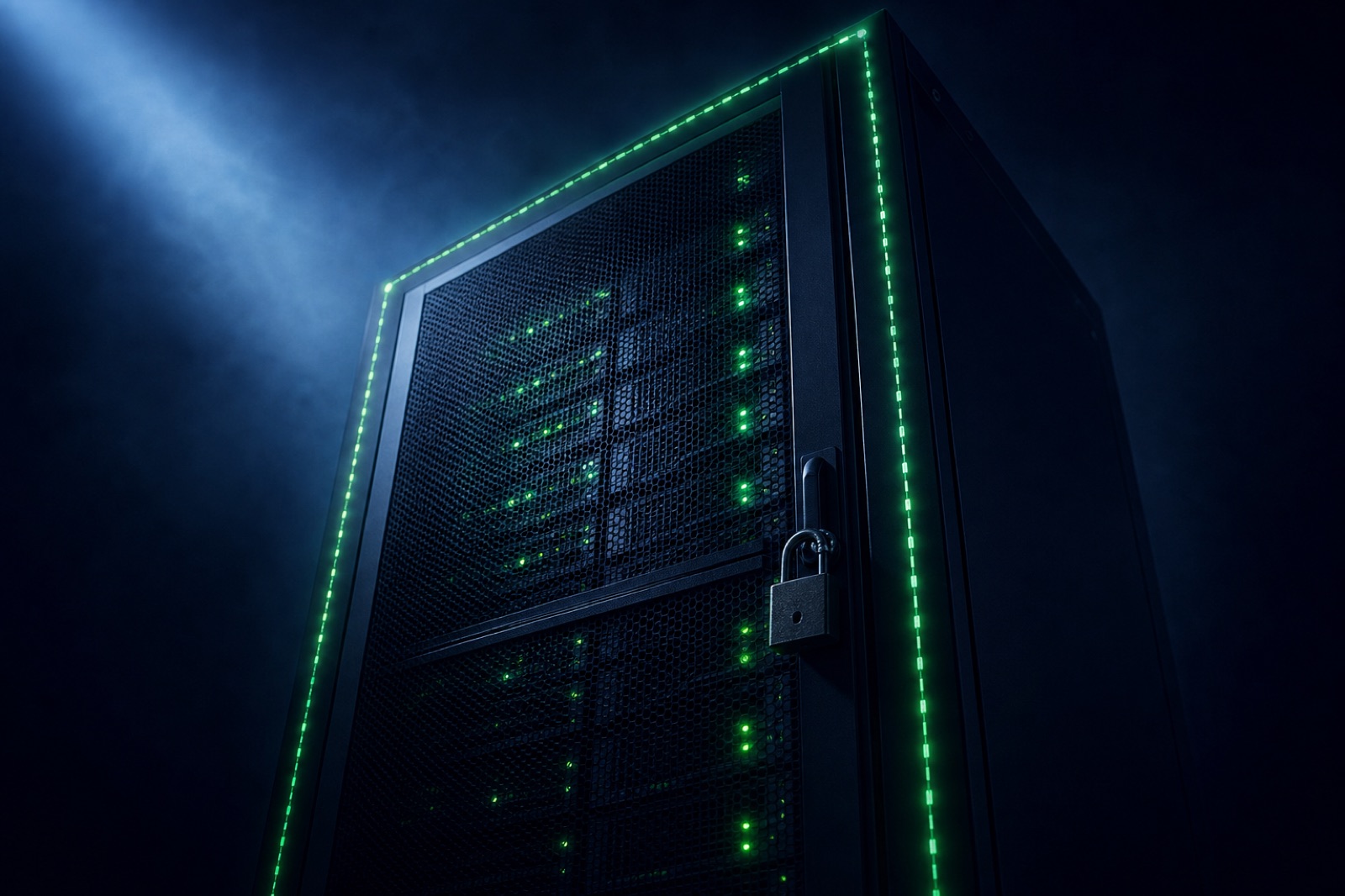 A locked VPS with green security indicators on a dark background