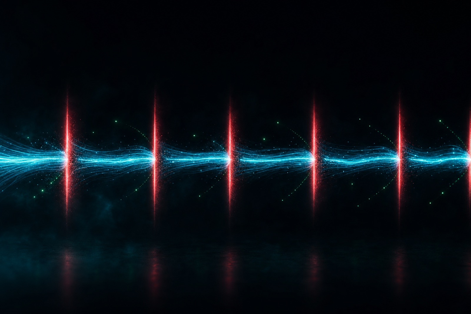 Un visual minimale di un cavo di rete che interrompe un flusso di dati su un orologio ripetitivo, a simboleggiare timeout NAT che tagliano un long-poll