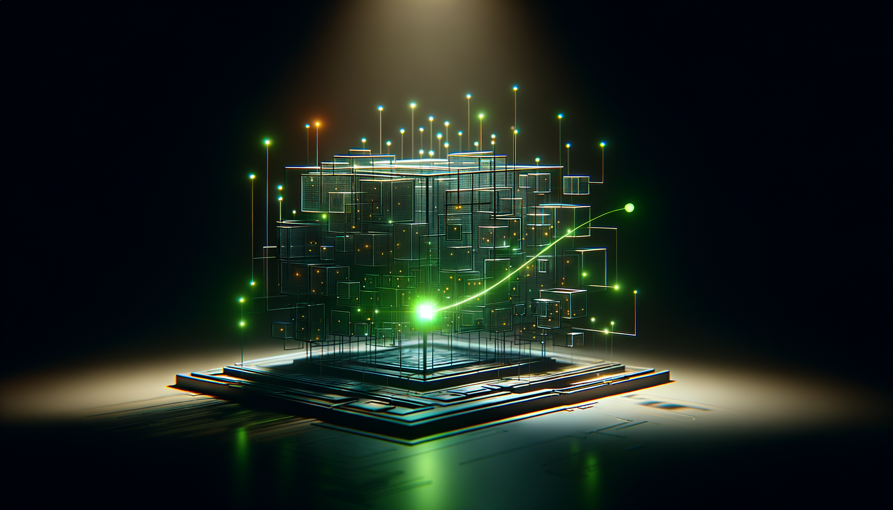 A single glowing AI agent on a dark background dispatching structured requests to a layered framework diagram on the other side