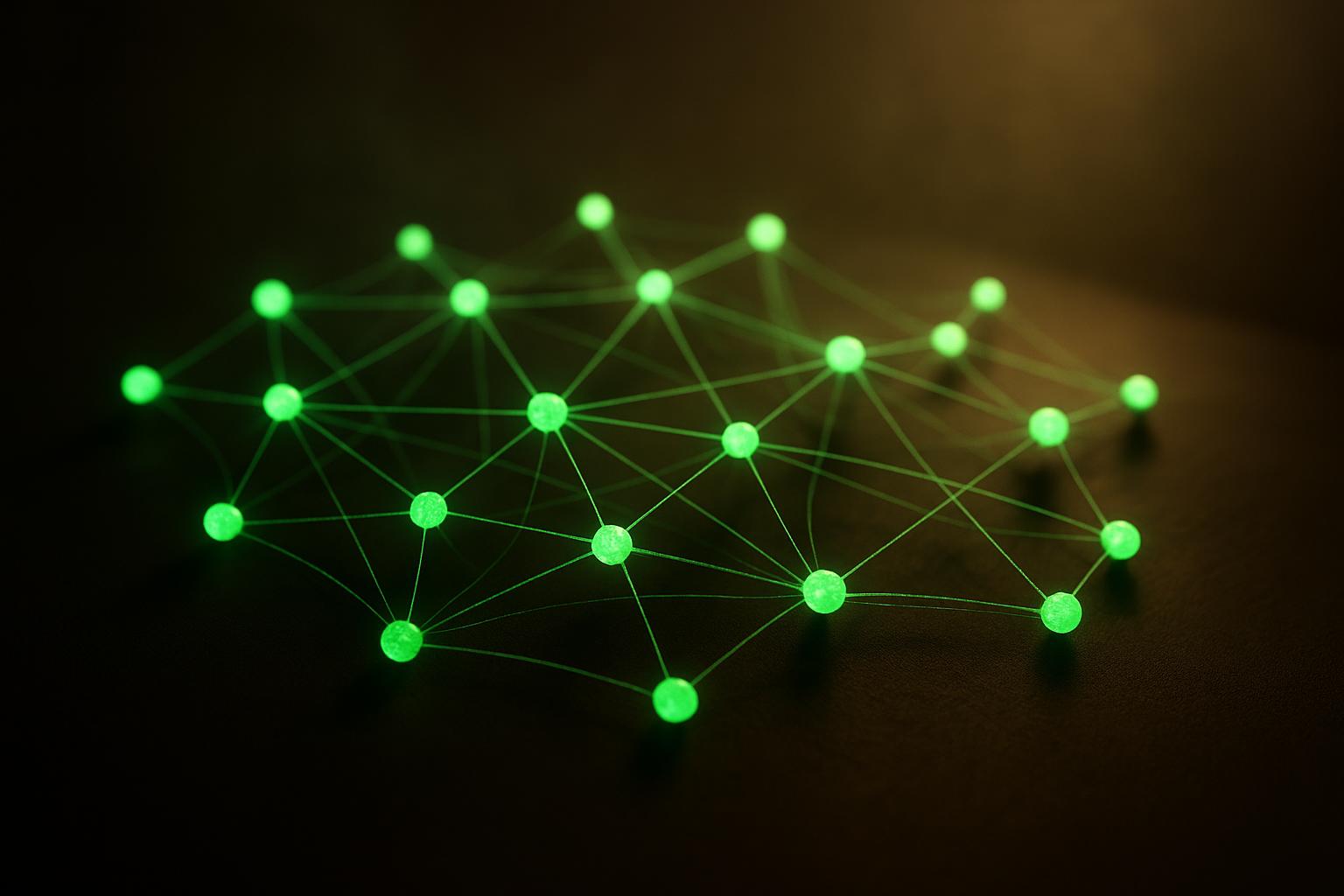 Graphe de nœuds verts sur fond sombre visualisant le graphe de mémoire persistante et de skills d'un agent IA open source