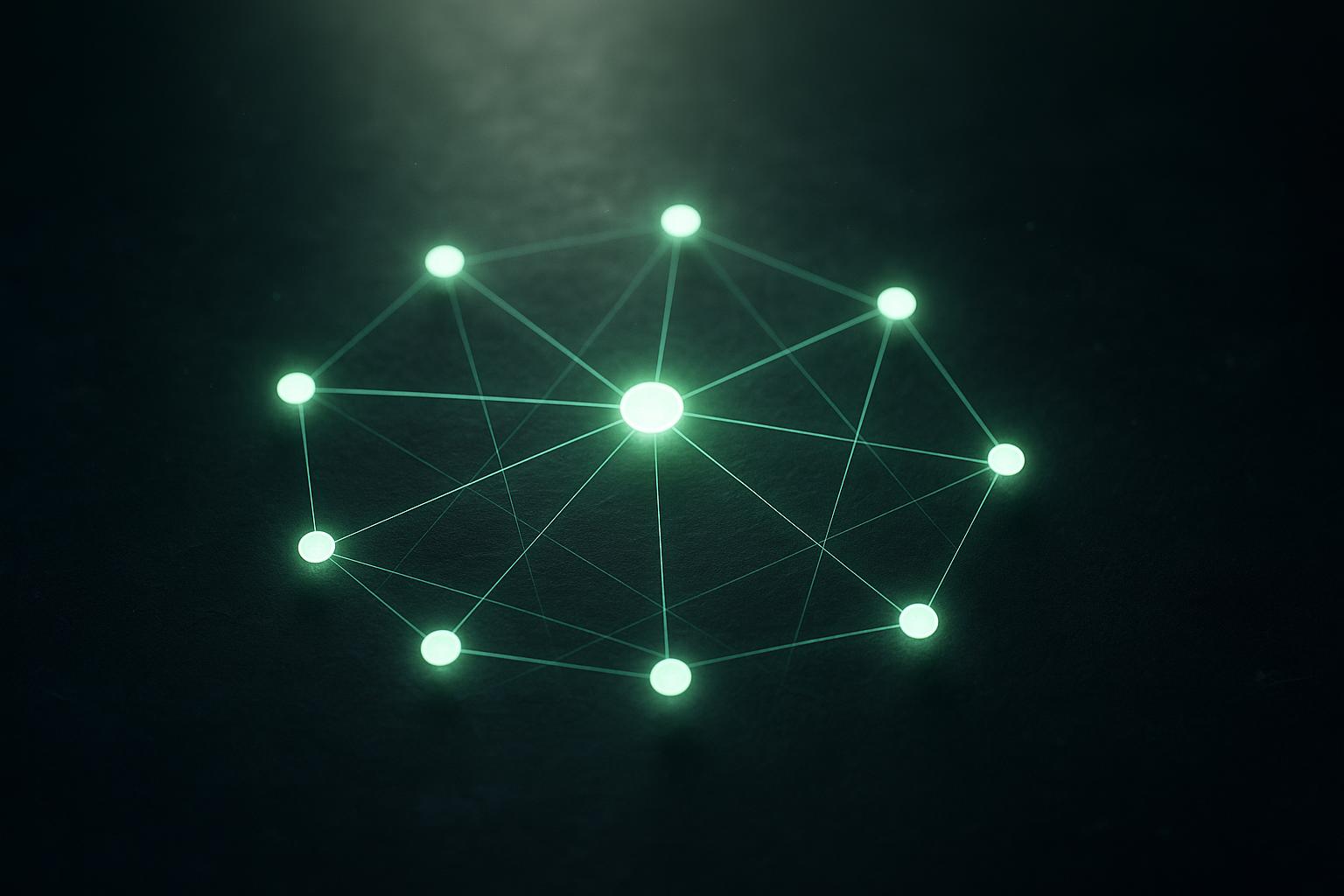 Glowing green node graph on a dark background visualizing the persistent memory and skills graph of an open-source AI agent